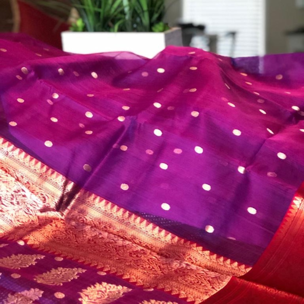 Magenta color pure silk handwoven Chanderi saree